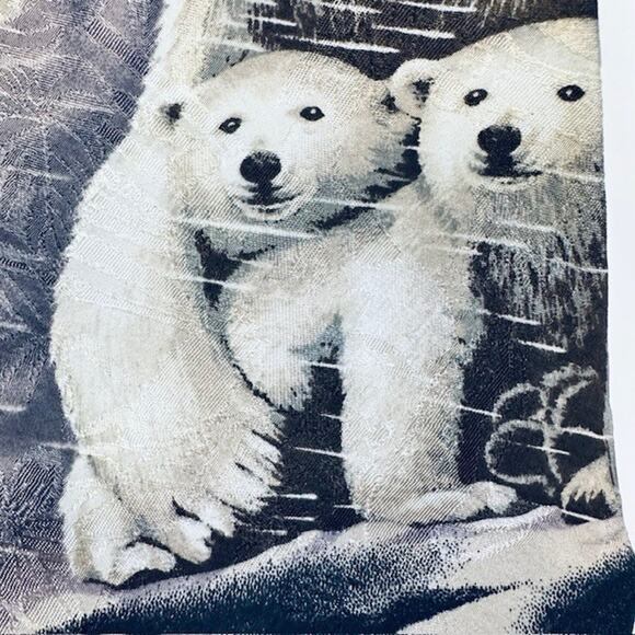 Endangered Species Men's Neck Tie Artic Polar Bears, Blk/White/Blu 100% Silk USA - Picture 12 of 14